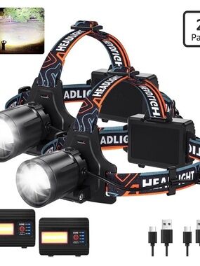 NEW - Rechargeable Headlamp Super Bright LED Head Lamp, 2Pack 99000 Lumen